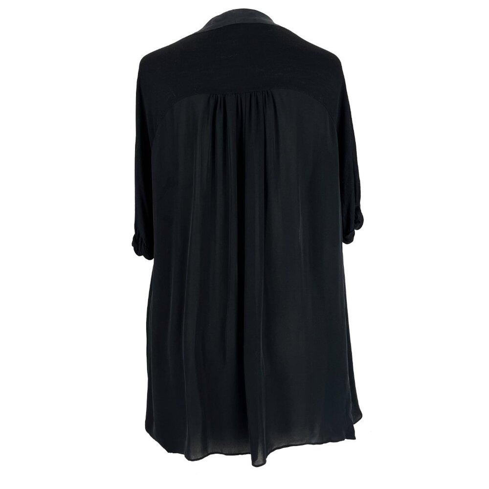 Elizabeth & James 100% Silk Cardigan Black Lagenlook Pintuck Flowy Top Womens M - Picture 5 of 5